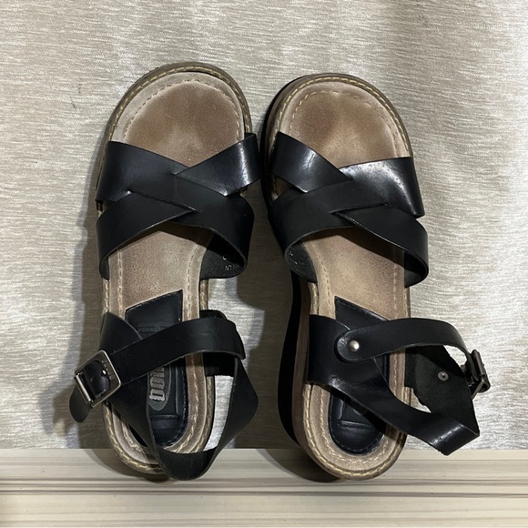 BONGO Leather Chunky Wood Platform Sandals Black - Size 10M - Picture 6 of 10